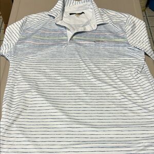 Greg Norman Collection White and Blue Striped Polo Shirt